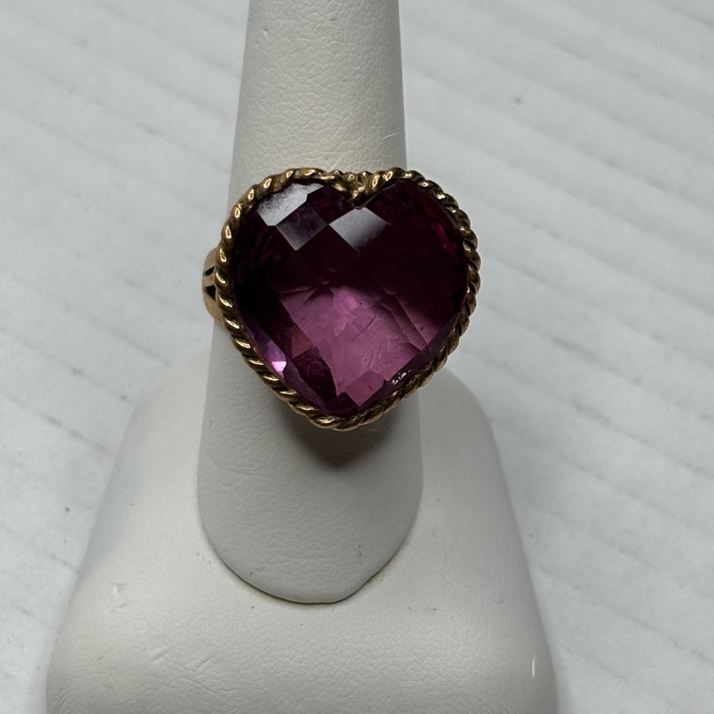SAJEN Vintage Artisan Heart Amethyst Statement Ring Size 8